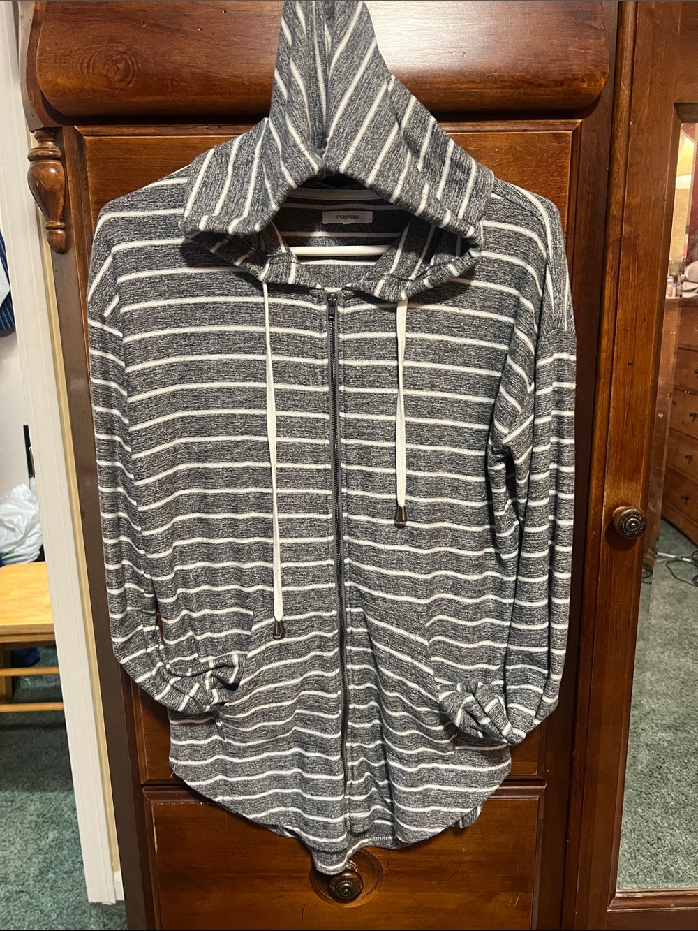 Maurices Gray & White Striped Zip Hoodie